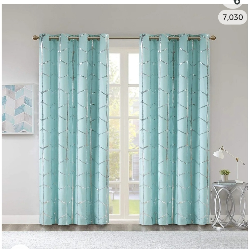 Intelligent Design Raina Total Blackout Metallic Print Grommet Top curtains